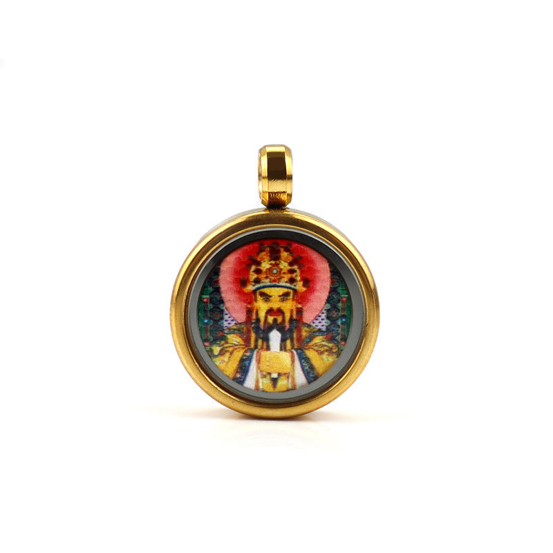 Tibetan Style 1.5cm Stainless Steel Mini Small Thangka - God of Wealth Thangka Gawu Box Pendant - ZENHIMA