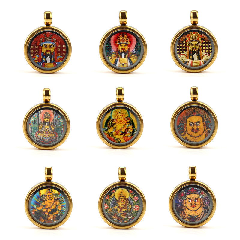 Tibetan Style 1.5cm Stainless Steel Mini Small Thangka - God of Wealth Thangka Gawu Box Pendant - ZENHIMA