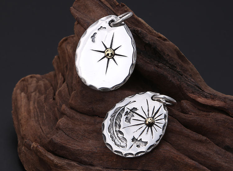 Classic Eagle Series Men’s Pendant in S925 Silver with Double Eagle, Gold Ring and Turquoise - ZENHIMA