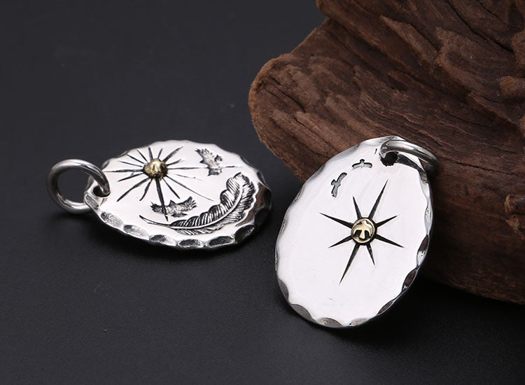 Classic Eagle Series Men’s Pendant in S925 Silver with Double Eagle, Gold Ring and Turquoise - ZENHIMA