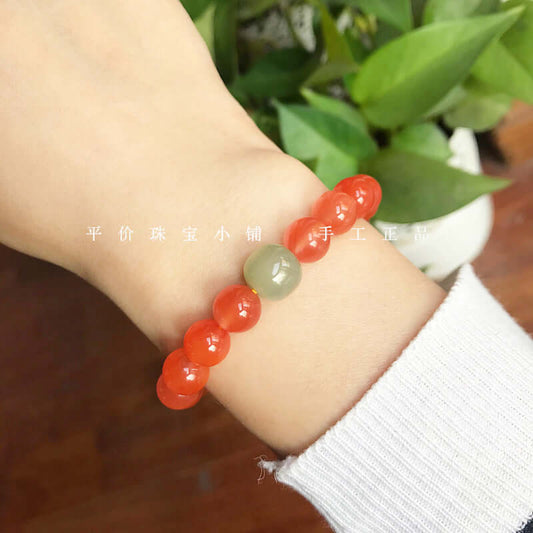 Natural Nanhong Agate Bracelet Paired with Hetian Jade – Original Design, New Release - ZENHIMA