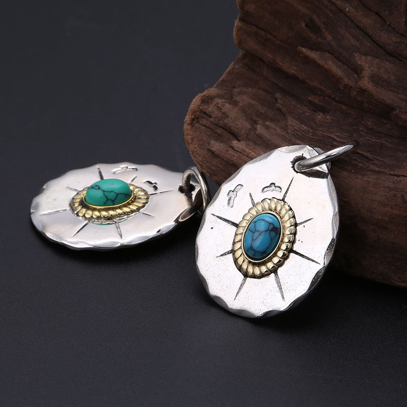 Classic Eagle Series Men’s Pendant in S925 Silver with Double Eagle, Gold Ring and Turquoise - ZENHIMA
