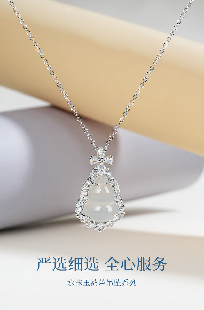 ZenHima Silver Inlaid Agate Fortune Pendant Necklace for Women - ZENHIMA