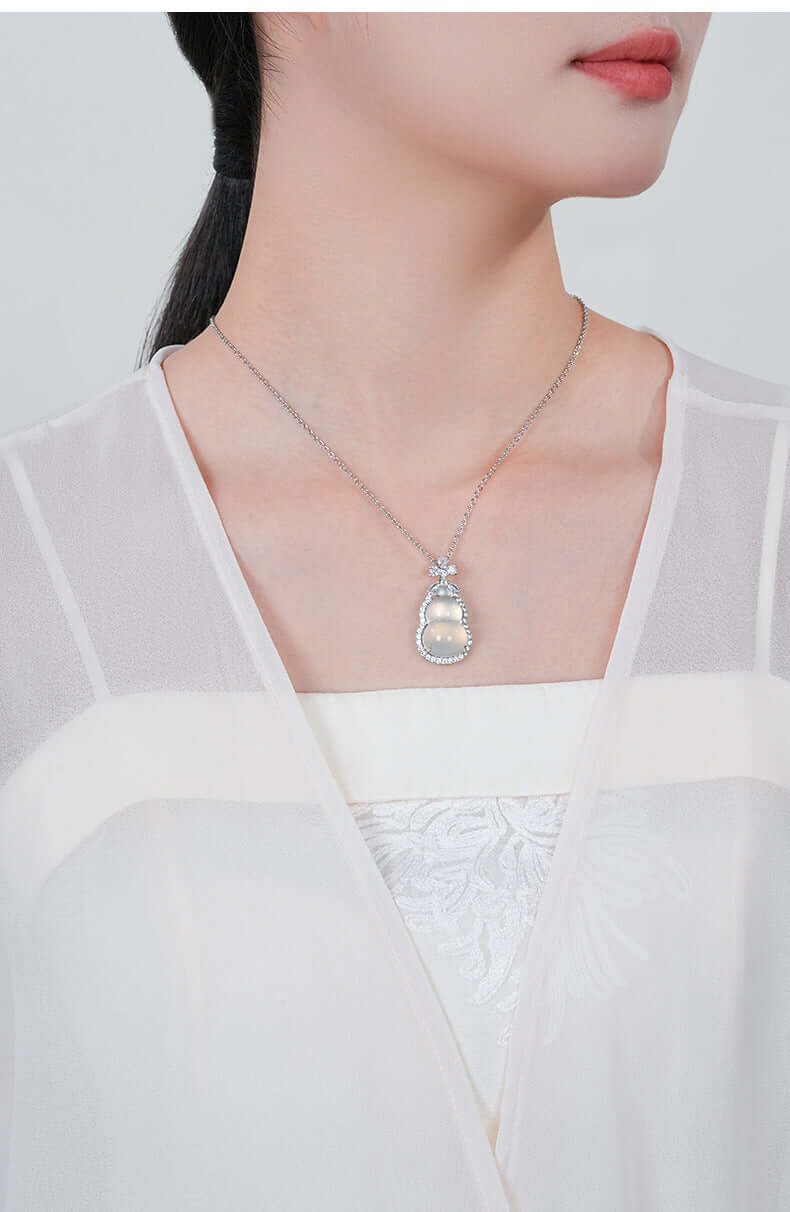 ZenHima Silver Inlaid Agate Fortune Pendant Necklace for Women - ZENHIMA