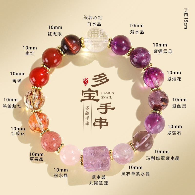 ZenHima Nine-Tailed Fox Amethyst Multi-Gem Beaded Bracelet – Unique Sugar Cube Design - ZENHIMA
