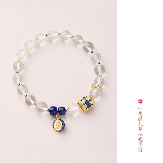 8MM White Crystal Bracelet S925 Silver Zakiram Lapis Lazuli Bracelet