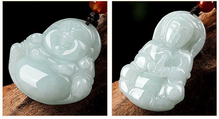 ZenHima Natural Jadeite Maitreya and Guanyin Buddha Necklace - ZENHIMA