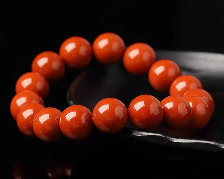 Natural Nanhong Agate Bracelet – Persimmon Red Round Beads for Men and Women - ZENHIMA