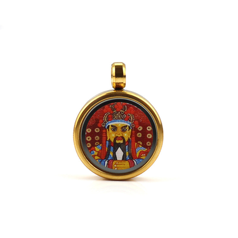 Tibetan Style 1.5cm Stainless Steel Mini Small Thangka - God of Wealth Thangka Gawu Box Pendant - ZENHIMA