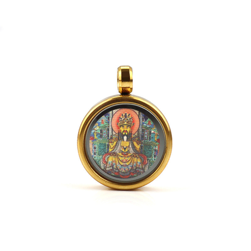 Tibetan Style 1.5cm Stainless Steel Mini Small Thangka - God of Wealth Thangka Gawu Box Pendant - ZENHIMA