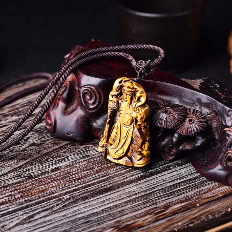 ZenHima Himalayan Obsidian Tiger Eye Guan Gong Pendant Necklace – Protection Amulet - ZENHIMA