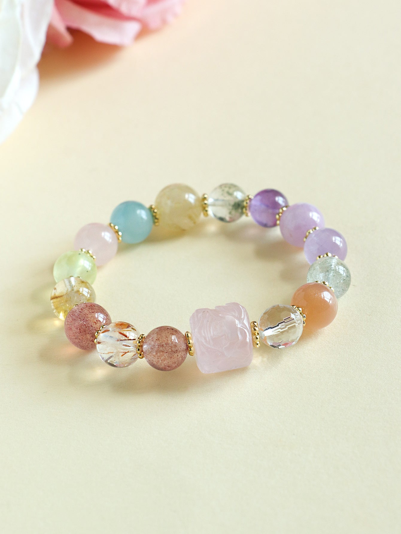 ZenHima Nine-Tailed Fox Amethyst Multi-Gem Beaded Bracelet – Unique Sugar Cube Design - ZENHIMA