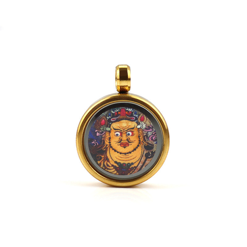Tibetan Style 1.5cm Stainless Steel Mini Small Thangka - God of Wealth Thangka Gawu Box Pendant - ZENHIMA