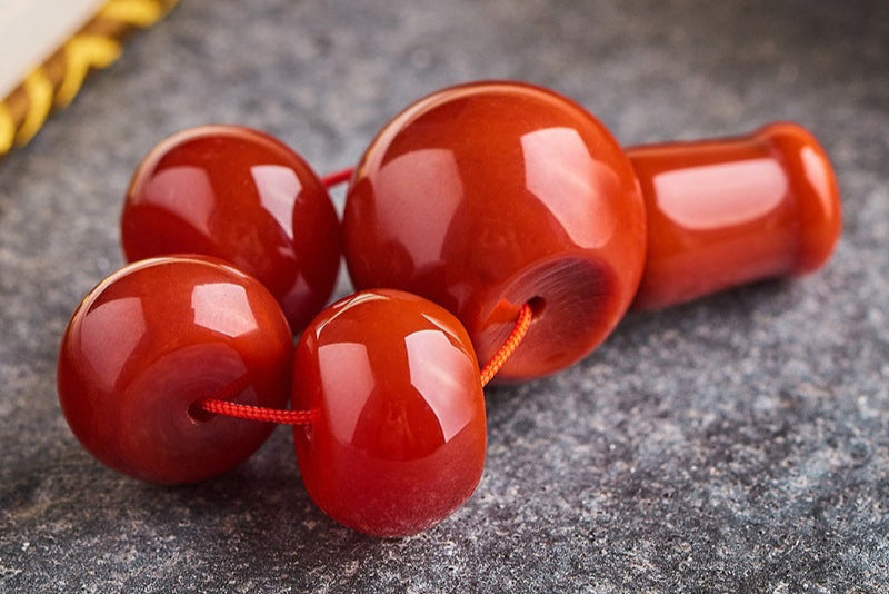 Tibetan Bodhi Prayer Beads with Red Agate Buddha Head and Persimmon-Red Guru Bead - ZENHIMA