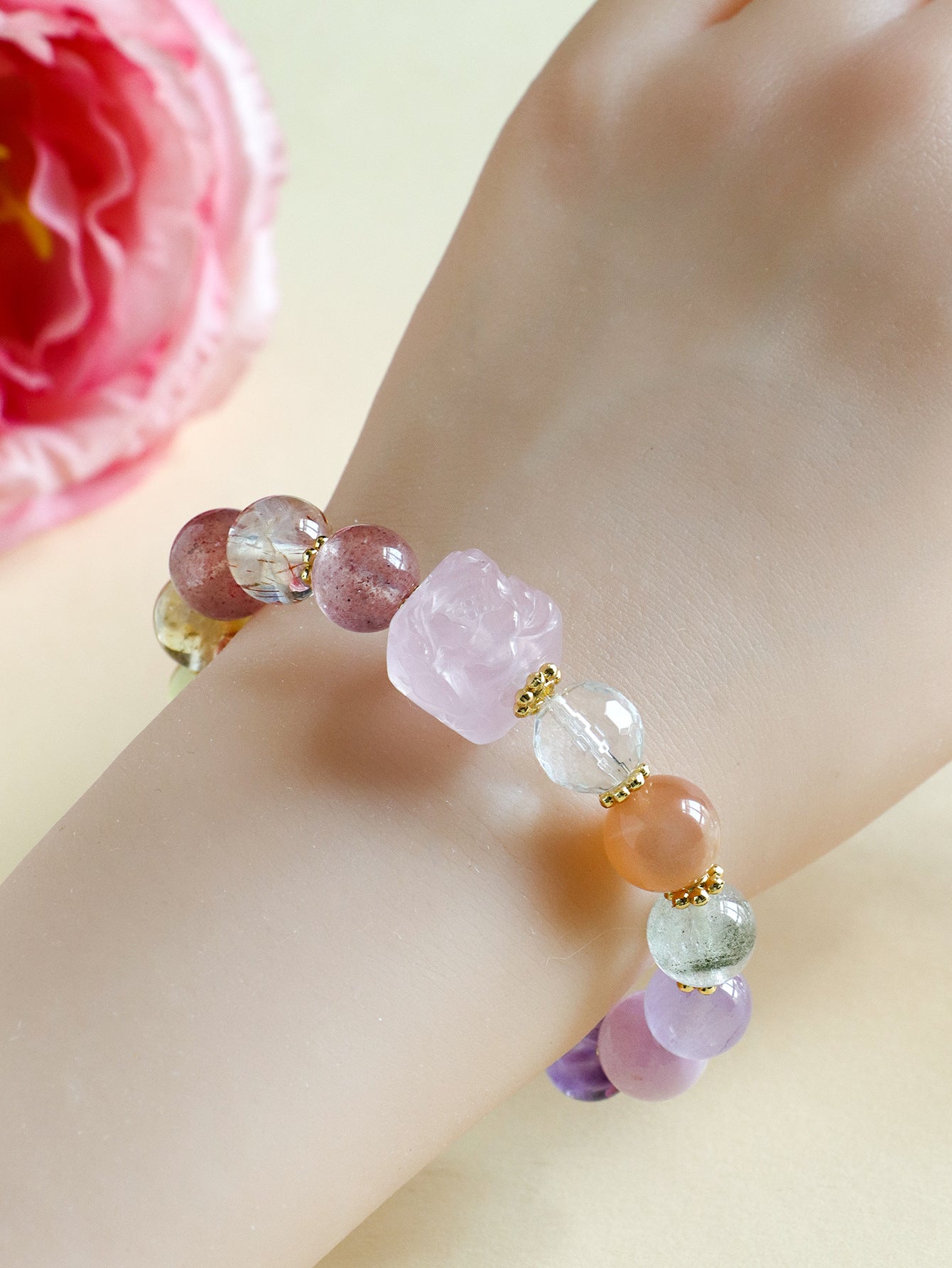 ZenHima Nine-Tailed Fox Amethyst Multi-Gem Beaded Bracelet – Unique Sugar Cube Design - ZENHIMA