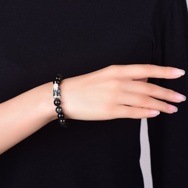 ZenHima Tibetan Black Obsidian & Crystal Pixiu Bracelet – 99 Silver Spiritual Mala - ZENHIMA