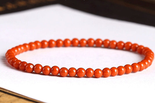 Natural Liangshan Nanhong Agate Single-Strand Bracelet – Small Beads, Cherry Red, Unisex - ZENHIMA