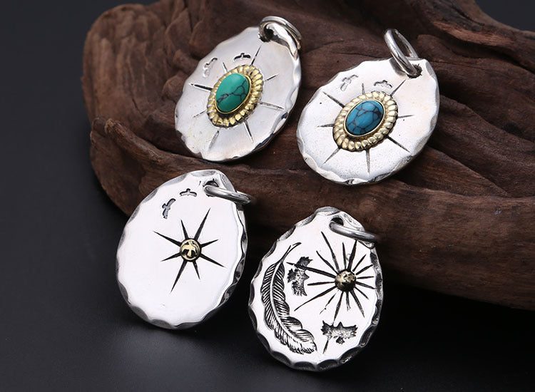 Classic Eagle Series Men’s Pendant in S925 Silver with Double Eagle, Gold Ring and Turquoise - ZENHIMA