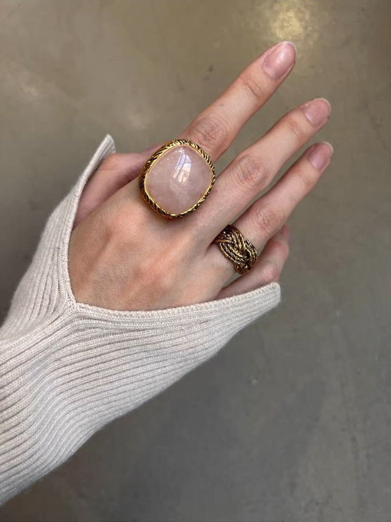 Turquoise and Pink Stone Vintage-Style Gem Ring - ZENHIMA