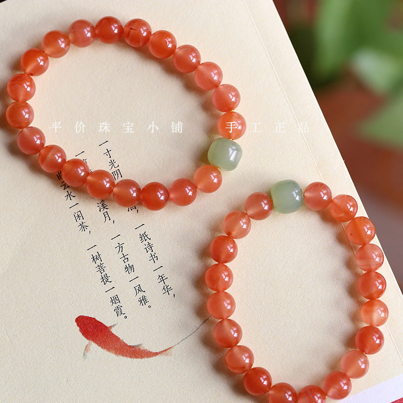 Natural Nanhong Agate Bracelet Paired with Hetian Jade – Original Design, New Release - ZENHIMA