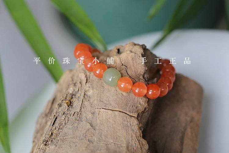 Natural Nanhong Agate Bracelet Paired with Hetian Jade – Original Design, New Release - ZENHIMA