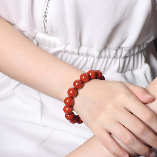 Natural Nanhong Agate Bracelet – Persimmon Red Round Beads for Men and Women - ZENHIMA