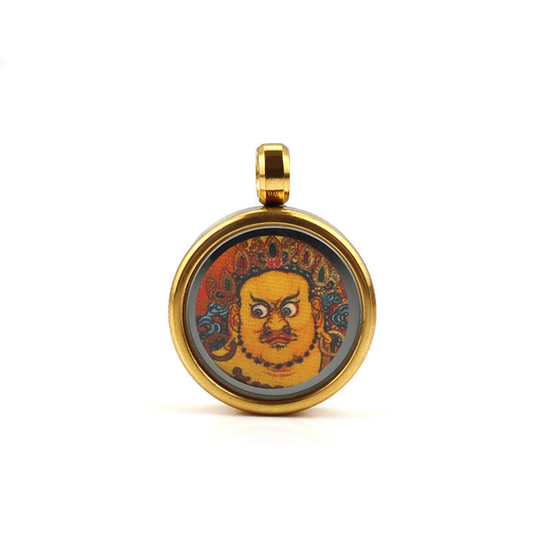 Tibetan Style 1.5cm Stainless Steel Mini Small Thangka - God of Wealth Thangka Gawu Box Pendant - ZENHIMA