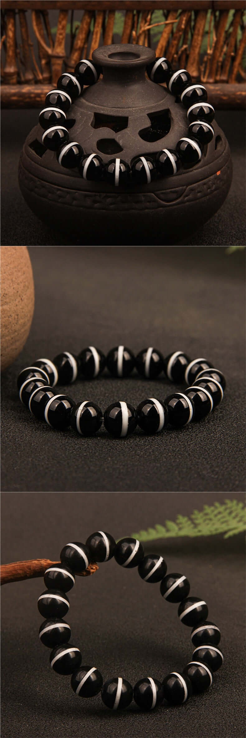 ZenHima Tibetan Black Agate Medicine Buddha Dzi Meditation Bracelet - ZENHIMA