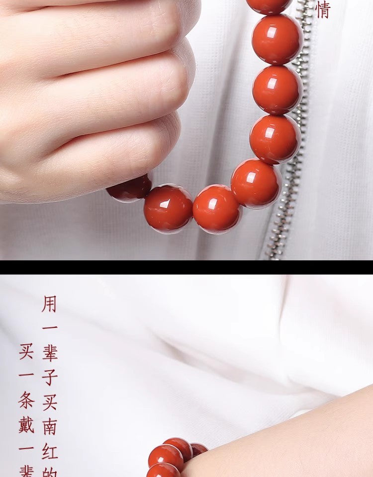Natural Nanhong Agate Bracelet – Persimmon Red Round Beads for Men and Women - ZENHIMA