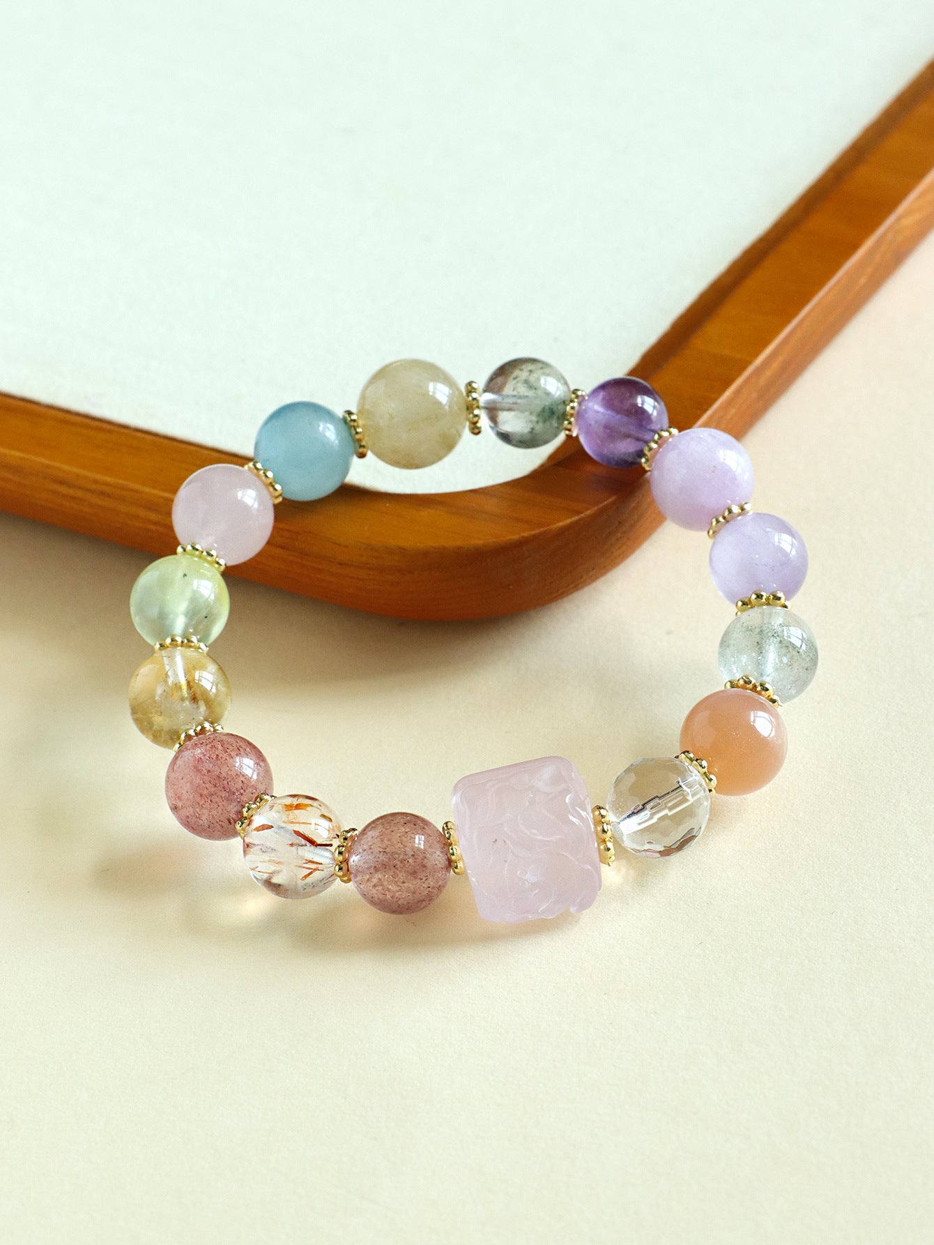 ZenHima Nine-Tailed Fox Amethyst Multi-Gem Beaded Bracelet – Unique Sugar Cube Design - ZENHIMA
