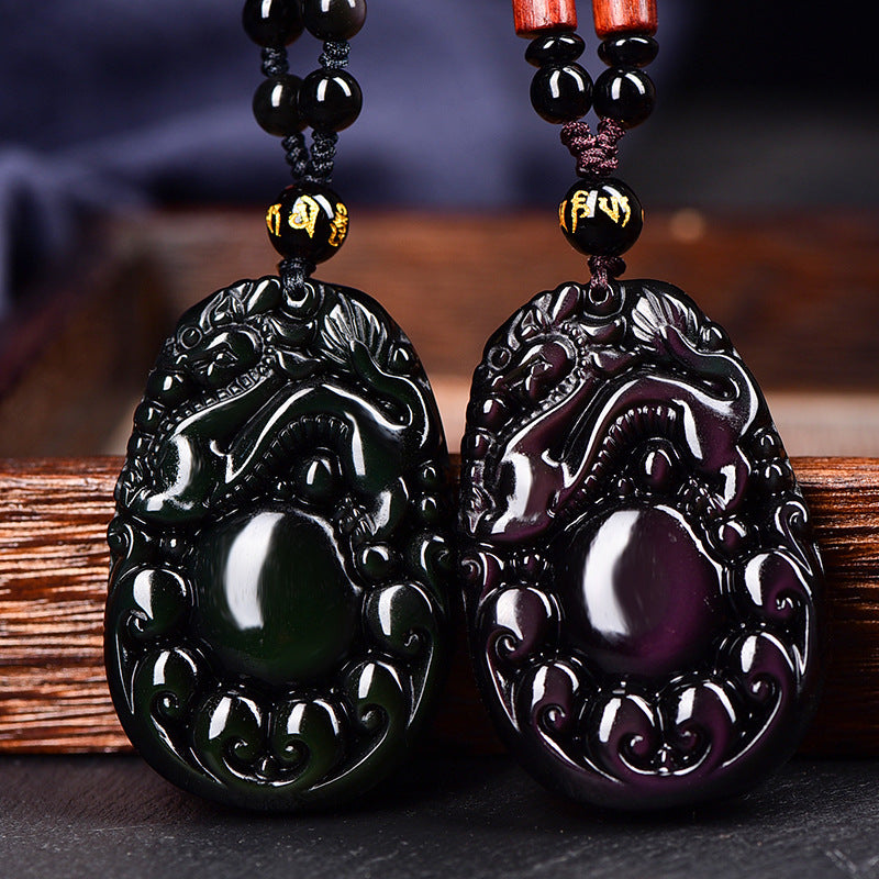 Natural Rainbow Eye Obsidian Dragon Ball Pixiu Pendant Necklace for Men and Women Vintage Trendy - ZENHIMA