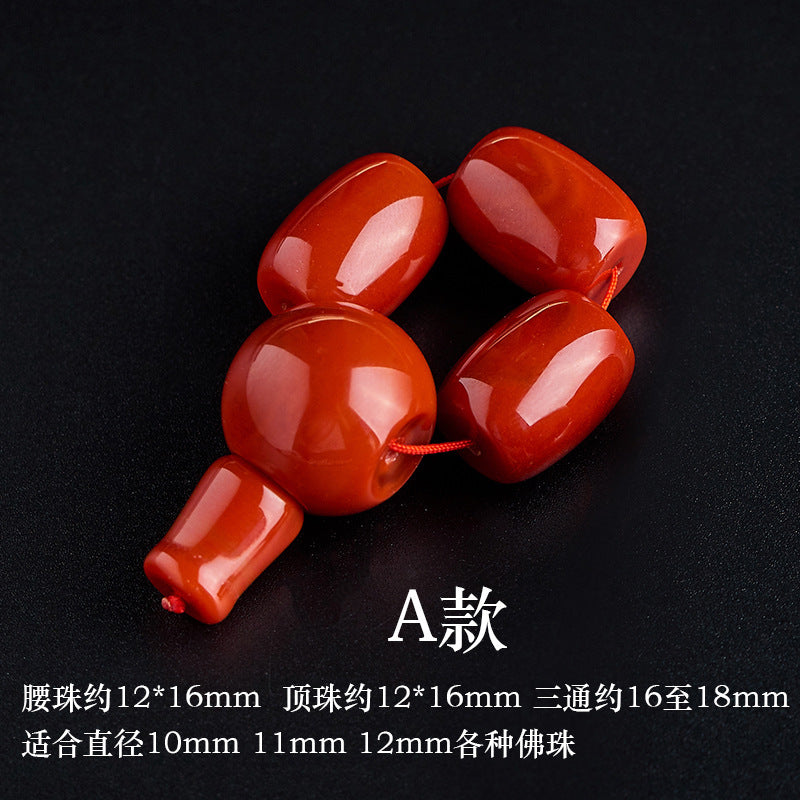Tibetan Bodhi Prayer Beads with Red Agate Buddha Head and Persimmon-Red Guru Bead - ZENHIMA