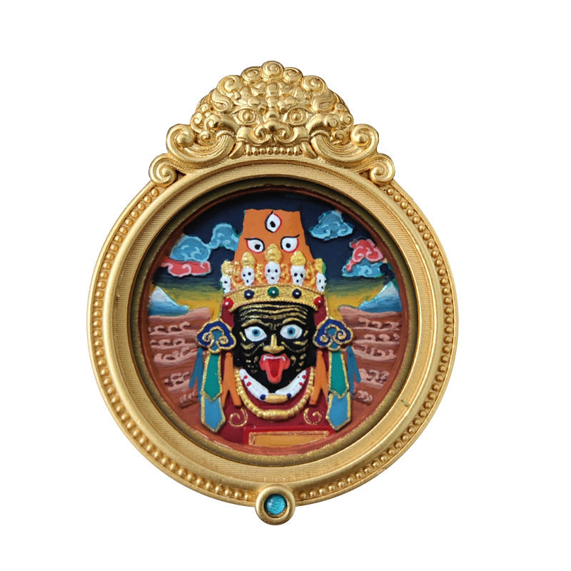 ZenHima Hand-painted Zakiram White Tara Mahasthamaprapta Yellow Wealth Rubbing Thangka Pendant - ZENHIMA