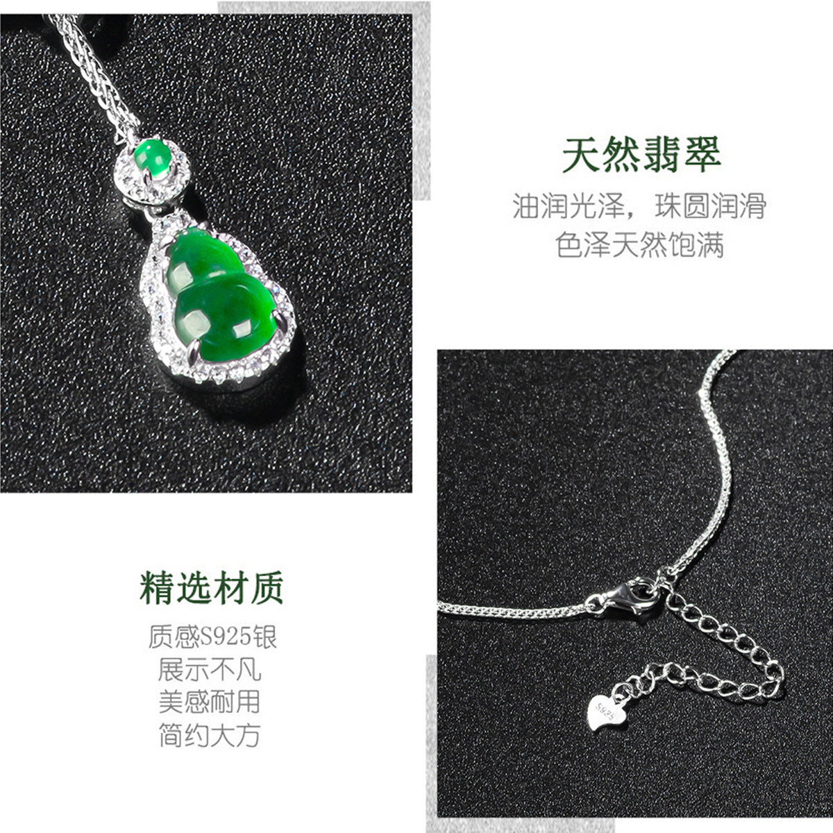 ZenHima Natural Jadeite Gourd Pendant – Vivid Green, S925 Silver Inlaid Ice Jade - ZENHIMA
