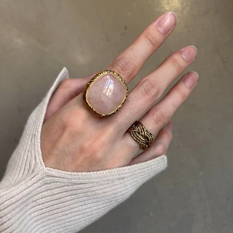 Turquoise and Pink Stone Vintage-Style Gem Ring - ZENHIMA