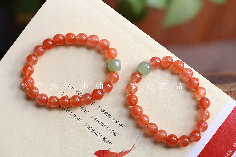 Natural Nanhong Agate Bracelet Paired with Hetian Jade – Original Design, New Release - ZENHIMA
