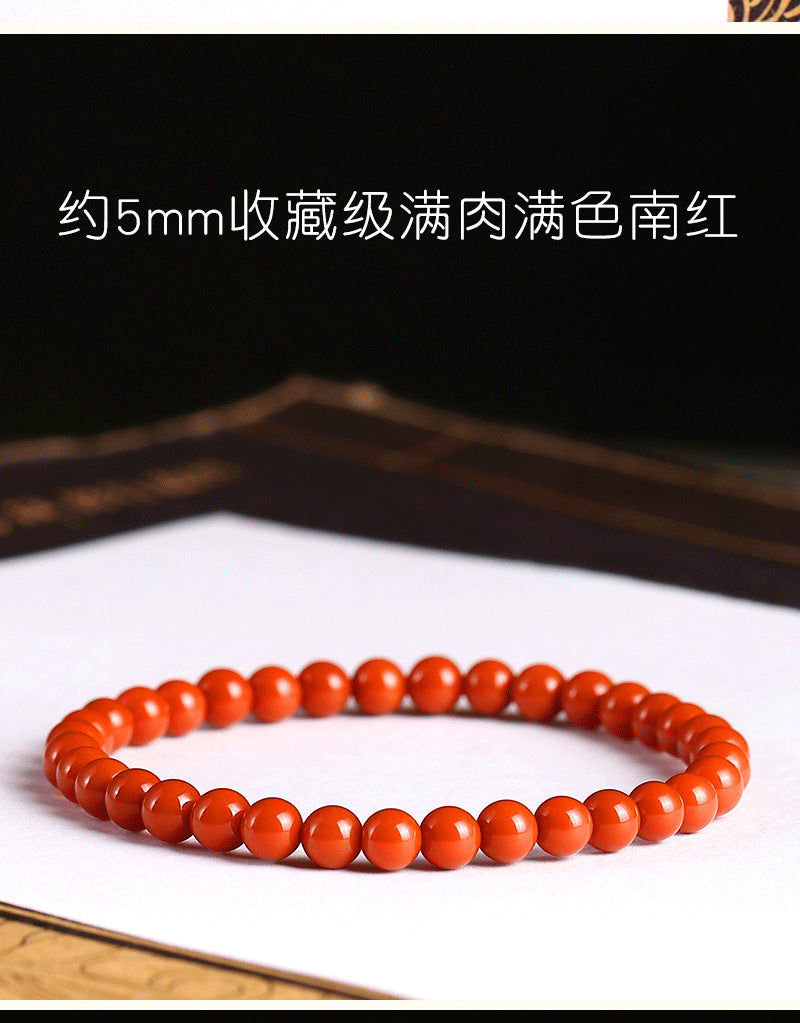 Natural Liangshan Nanhong Agate Single-Strand Bracelet – Small Beads, Cherry Red, Unisex - ZENHIMA