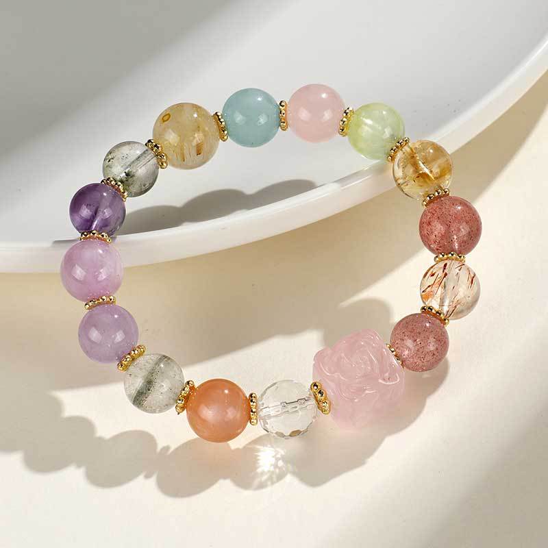 ZenHima Nine-Tailed Fox Amethyst Multi-Gem Beaded Bracelet – Unique Sugar Cube Design - ZENHIMA