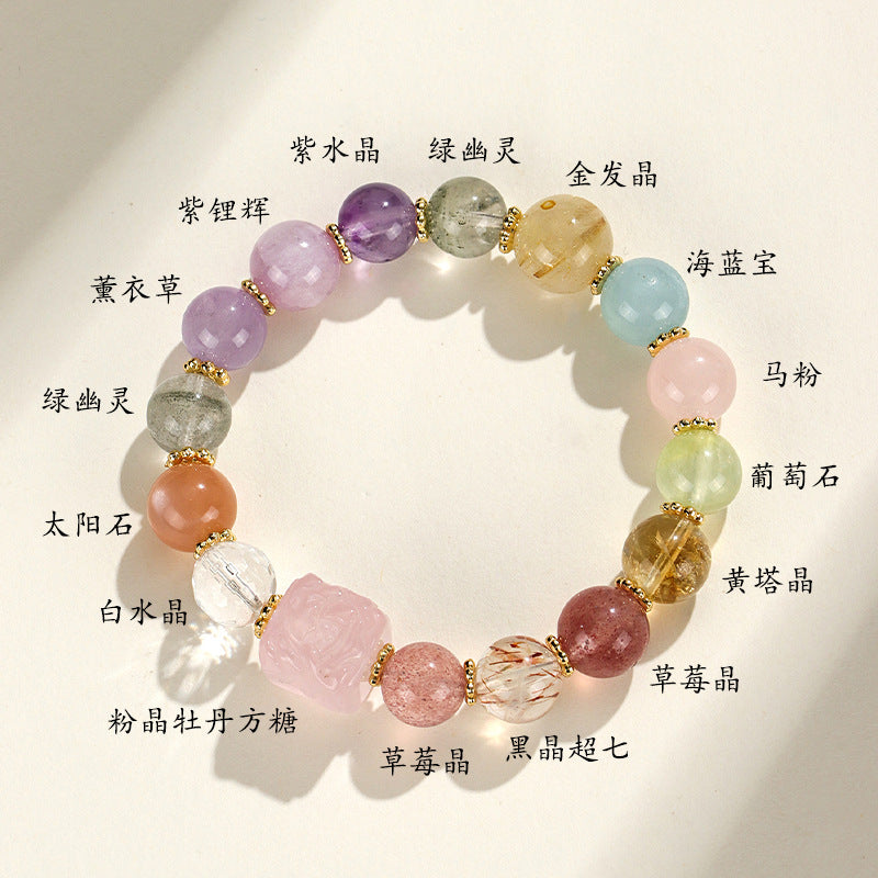 ZenHima Nine-Tailed Fox Amethyst Multi-Gem Beaded Bracelet – Unique Sugar Cube Design - ZENHIMA