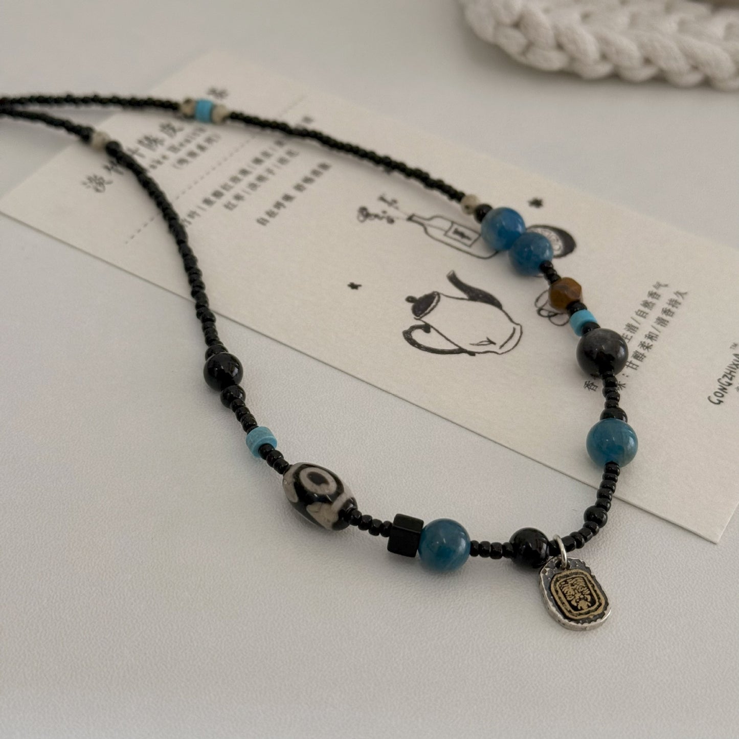 Tibetan S925 Silver Jachiram Pendant Necklace with Apatite, Black Agate and Dzi Beads - ZENHIMA