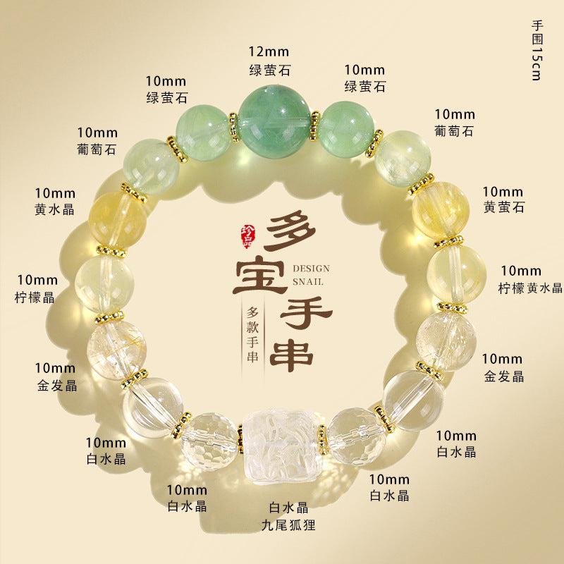 ZenHima Nine-Tailed Fox Amethyst Multi-Gem Beaded Bracelet – Unique Sugar Cube Design - ZENHIMA