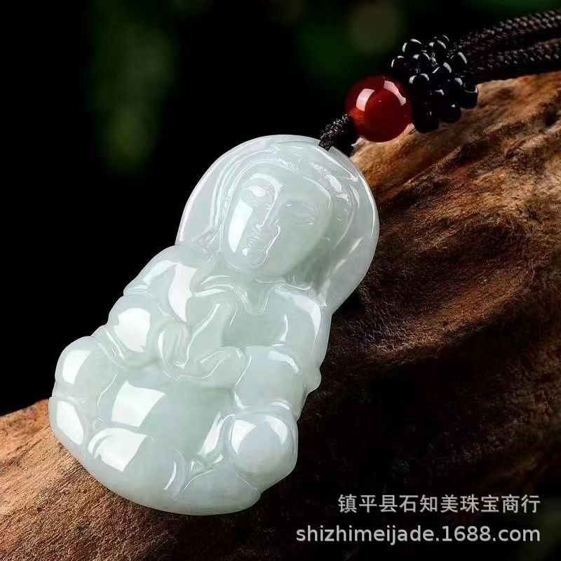 ZenHima Natural Jadeite Maitreya and Guanyin Buddha Necklace - ZENHIMA
