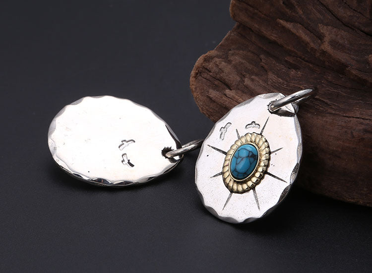 Classic Eagle Series Men’s Pendant in S925 Silver with Double Eagle, Gold Ring and Turquoise - ZENHIMA
