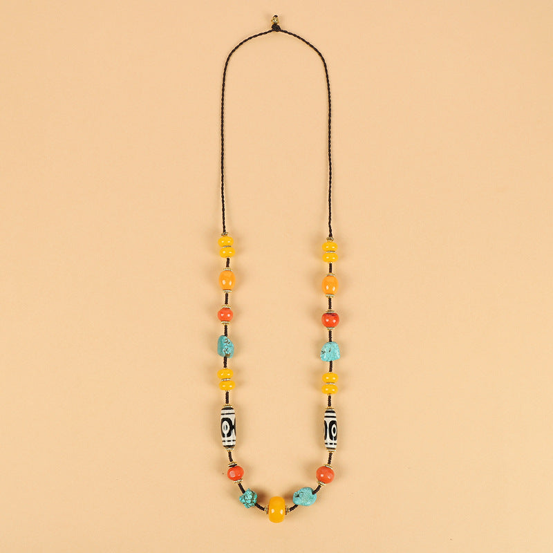 Tibetan Dzi Bead Necklace with Turquoise and Coral – Unisex Tibetan Accessory - ZENHIMA