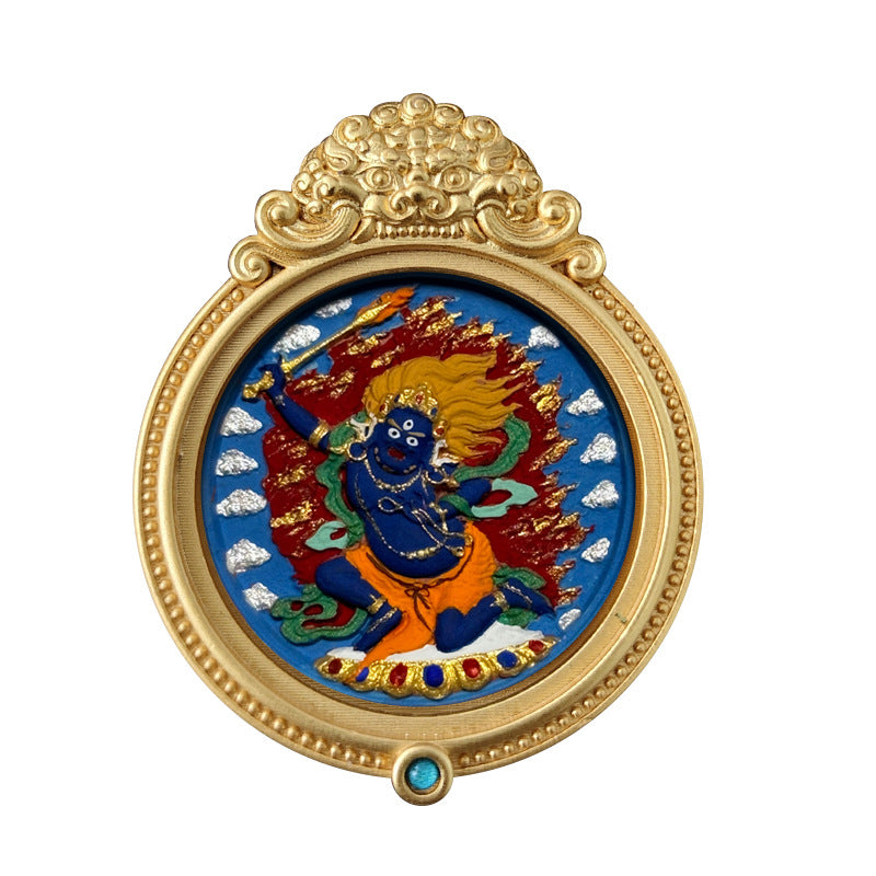 ZenHima Hand-painted Zakiram White Tara Mahasthamaprapta Yellow Wealth Rubbing Thangka Pendant - ZENHIMA