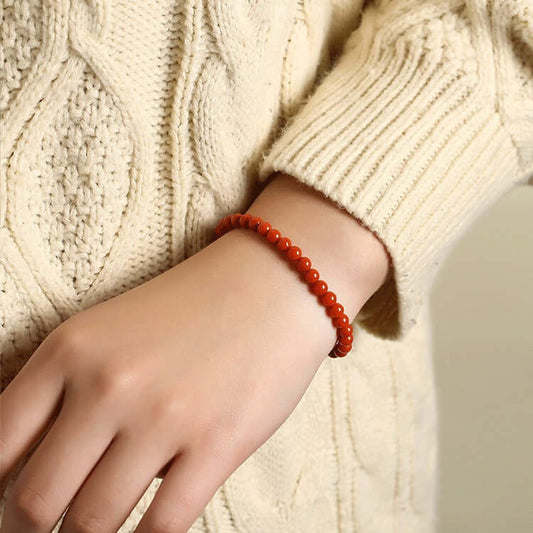 Natural Liangshan Nanhong Agate Single-Strand Bracelet – Small Beads, Cherry Red, Unisex - ZENHIMA