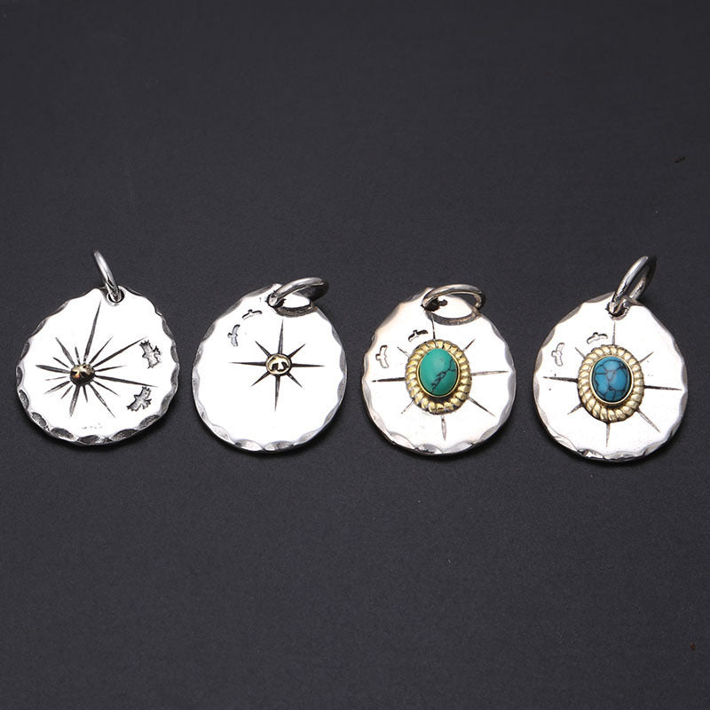 Classic Eagle Series Men’s Pendant in S925 Silver with Double Eagle, Gold Ring and Turquoise - ZENHIMA