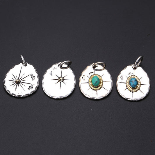 Classic Eagle Series Men’s Pendant in S925 Silver with Double Eagle, Gold Ring and Turquoise - ZENHIMA