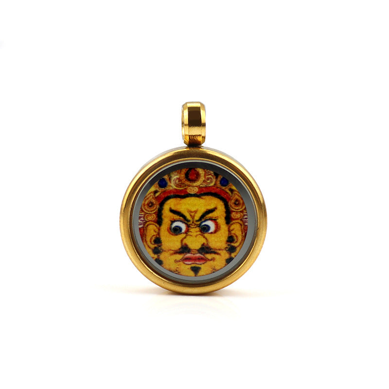 Tibetan Style 1.5cm Stainless Steel Mini Small Thangka - God of Wealth Thangka Gawu Box Pendant - ZENHIMA