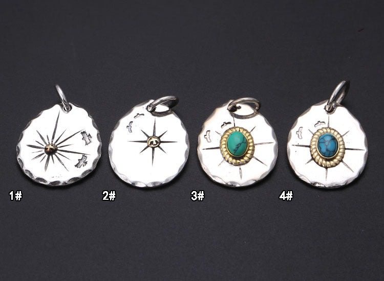 Classic Eagle Series Men’s Pendant in S925 Silver with Double Eagle, Gold Ring and Turquoise - ZENHIMA